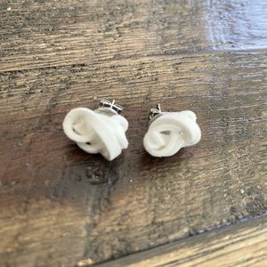 White leather knot earrings